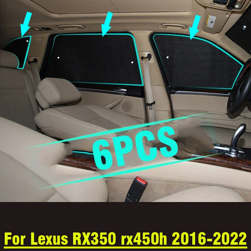 Lexus RX350 Side Window Camp Black Silver Privacy Sunshade 6pcs (2016–2022)