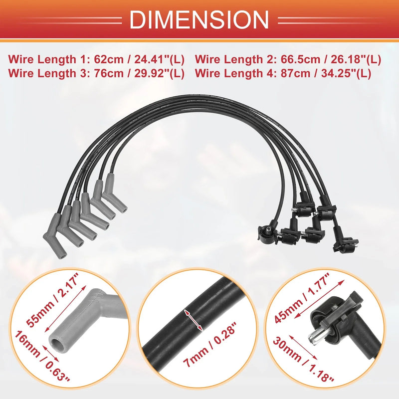Ford E-150 F-150 6 x Spark Plug Wire Ignition Coil Cables (1997-2000)