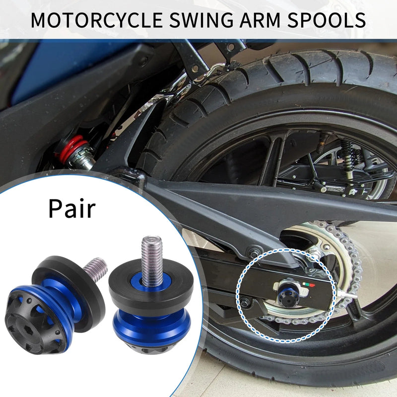 Motorbike Pair Swingarm Spool 10mm CNC Swing Arm Sliders Stand Blue