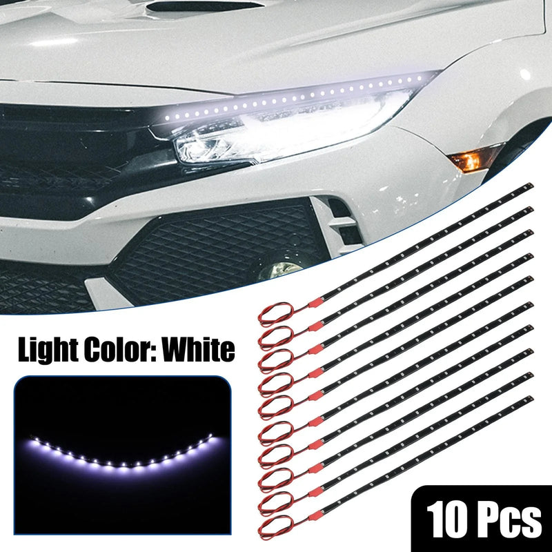 Car Motorcycle White Light 10pcs 30cm Universal LED Strip Light 12V Flexible