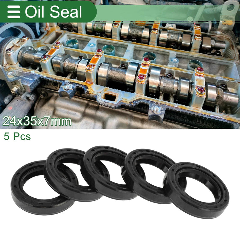 Oil Seal NBR Rubber 24x35x7mm Black 5 Pcs