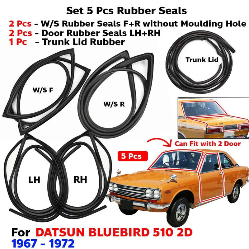 Windshield w/o Vent Weatherstrip Set 5 Fits Datsun Bluebird 510 2D SED 1967-72