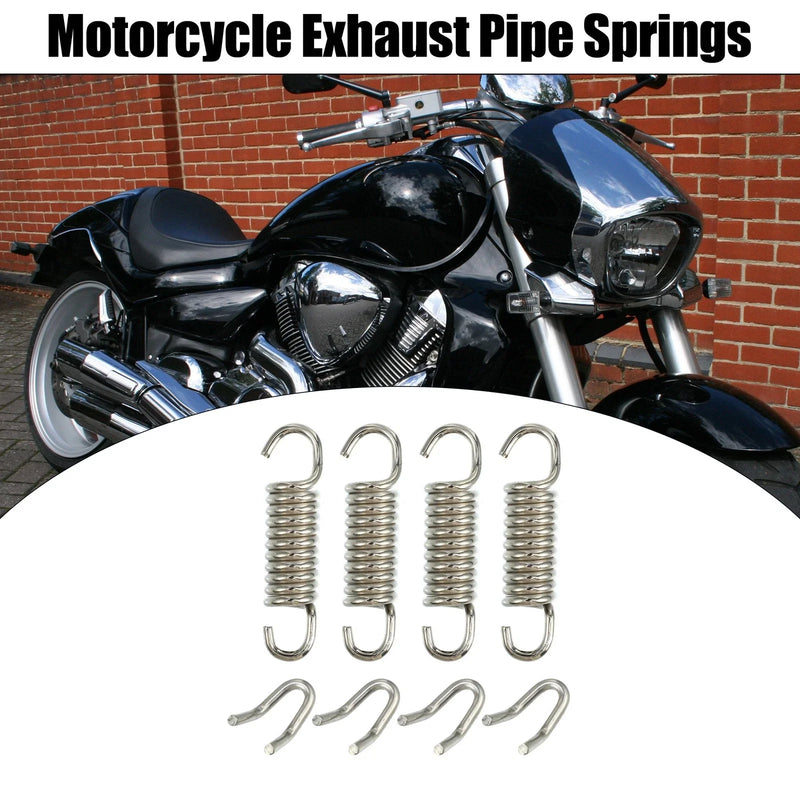 Motorcycle 4 x Set 43mm 1.69" Exhaust Pipe Spring with U Shape Hook Silver Tone