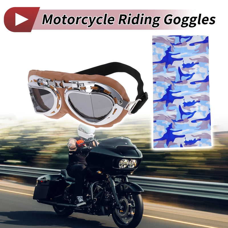 Set Motorcycle Riding Goggles Dark Gray Lens Brown Frame PC Cycling Sunglasses