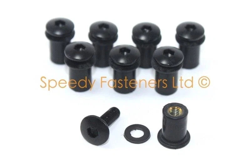 Suzuki GSX-R 750 1100 GSXR 8x Black Aluminium Wind Shield Screen Bolts