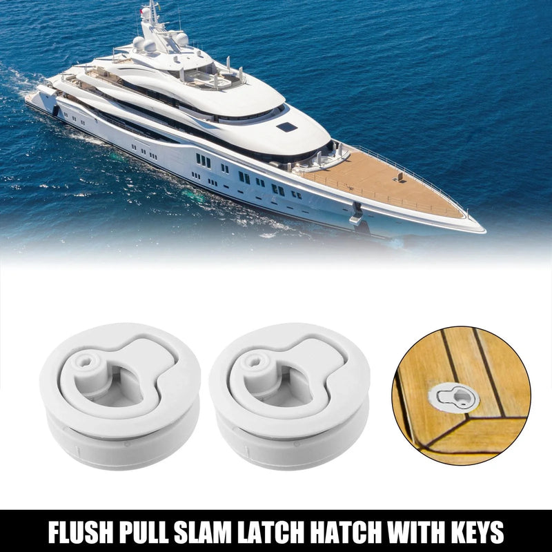 RV Marine Boat Deck 2 x Round Flush Pull Slam Latch Hatch with Key Beige
