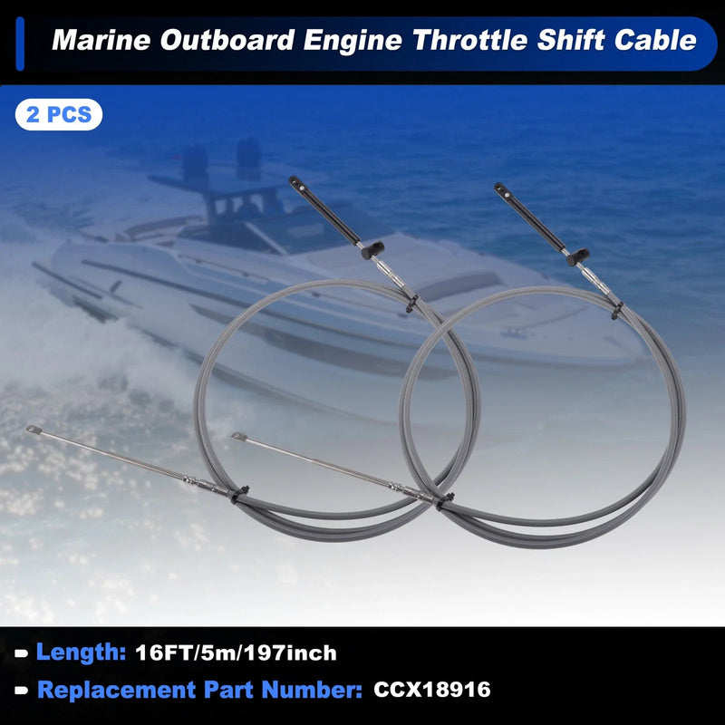 2 x 5m Boat Throttle Shift Control Cable Marine Outboard Remote Cable Grey