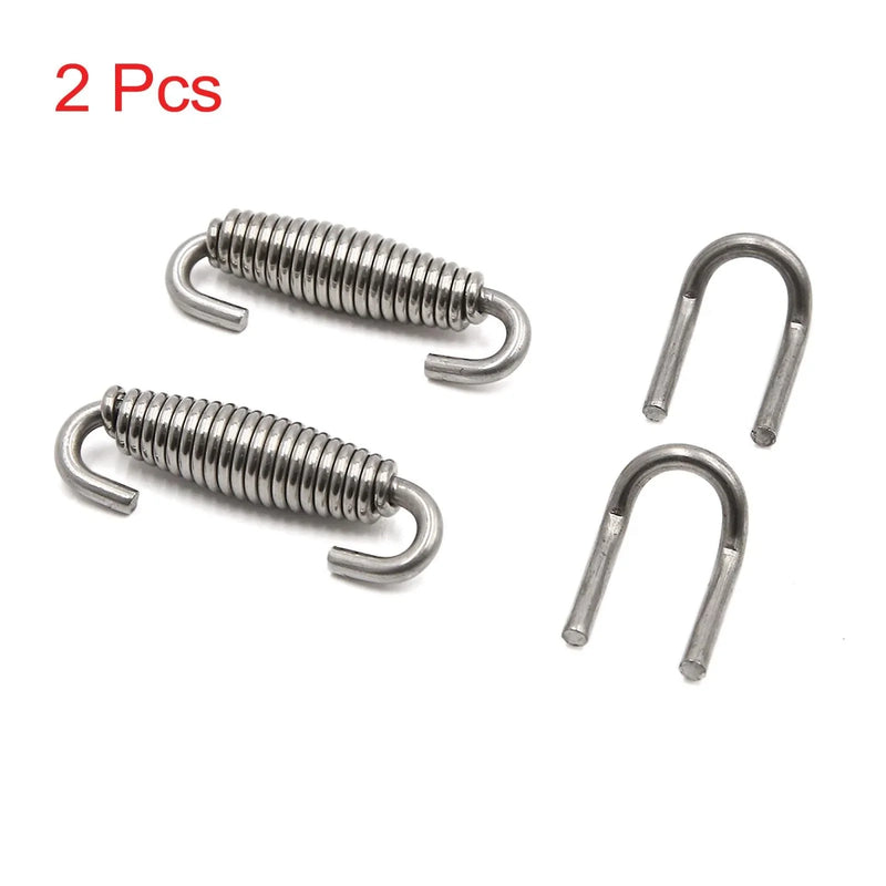 Motorcycle 2 x Exhaust Pipe Spring with Pull Hook Stainless Steel Silver Tone