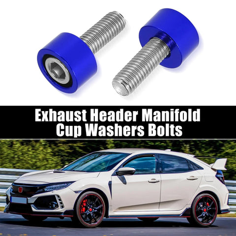 Honda Acura 9 x M8x1.25 Exhaust Header Cup Washers Bolts Blue