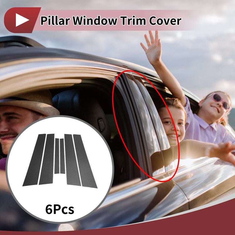 Nissan Almera / Sunny / Versa (2007-2012) Black Carbon Fiber Door Pillar Window Trim