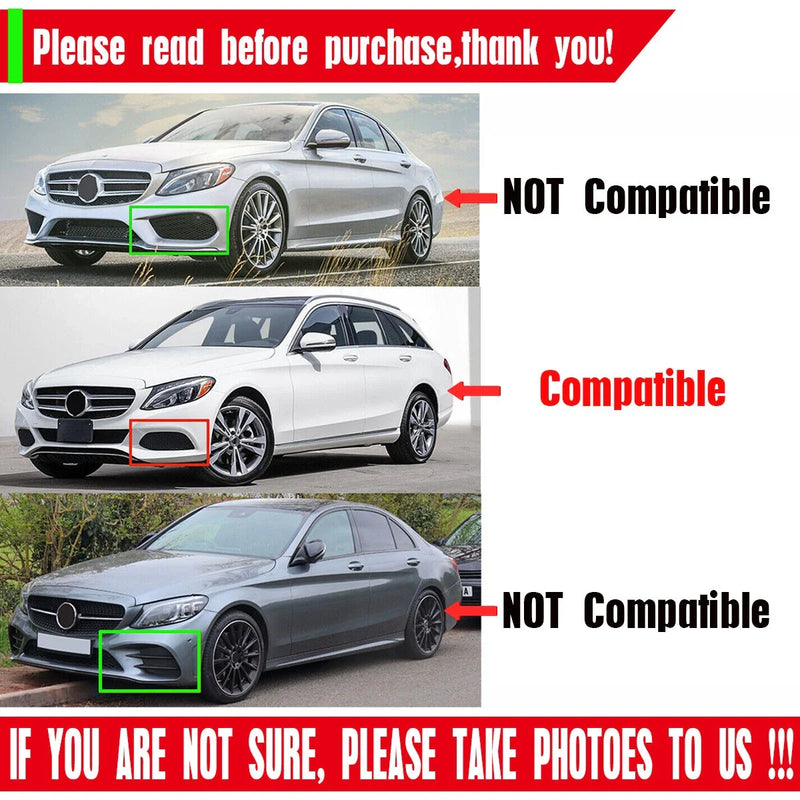 Benz C Class W205 C300 BLk w/Silver Fog Light Cover Grille (2015–2018)