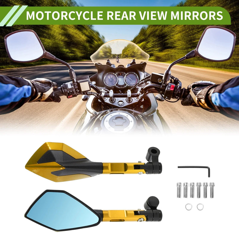 M8 / M10 Rear View Mirrors M8/M10 Polygonal Shape Gold Tone Aluminum Alloy
