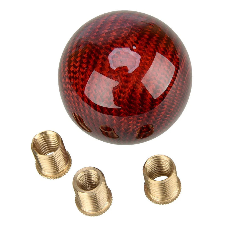Car Carbon Fiber Red Ball Manual MT Gear Shift Knob w/ 3 Adapters
