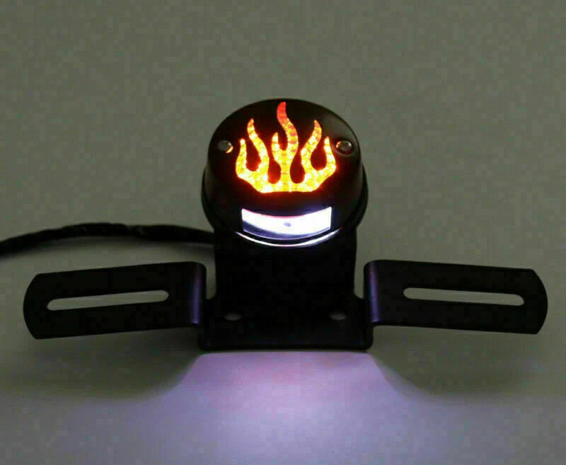 ATV Cafe Racer Bobber Chrome Flame Tail Light with Bracket