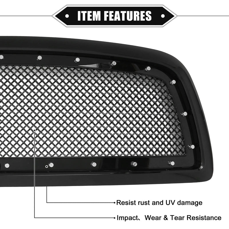 Dodge Ram 1500 2011-2012 Gloss Black Front Grille Assembly
