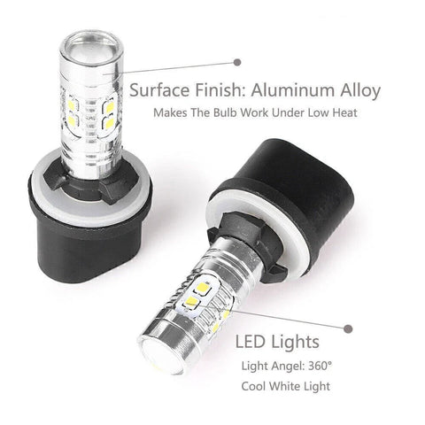 Car Driving Lamp DRL 6000K HID White 880 2 x 360° LED Fog Light Bulbs