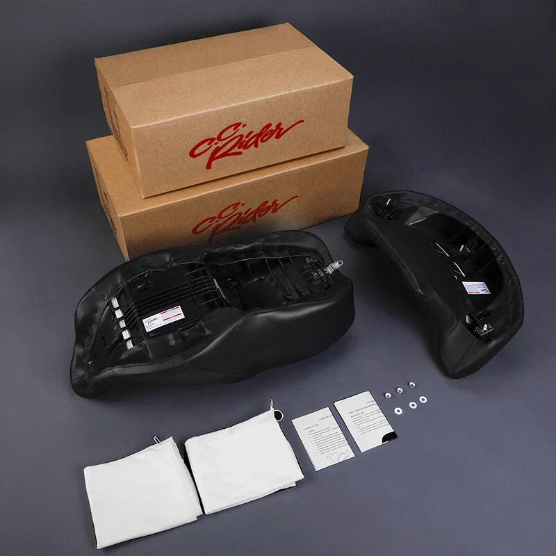 Harley Road King Black Orange Driver Passenger Seat & Backrest (2014-2023)