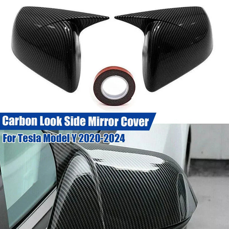 Tesla Model Y Horn Carbon Fiber Wing Side Mirror Cap Covers (2020–2024)