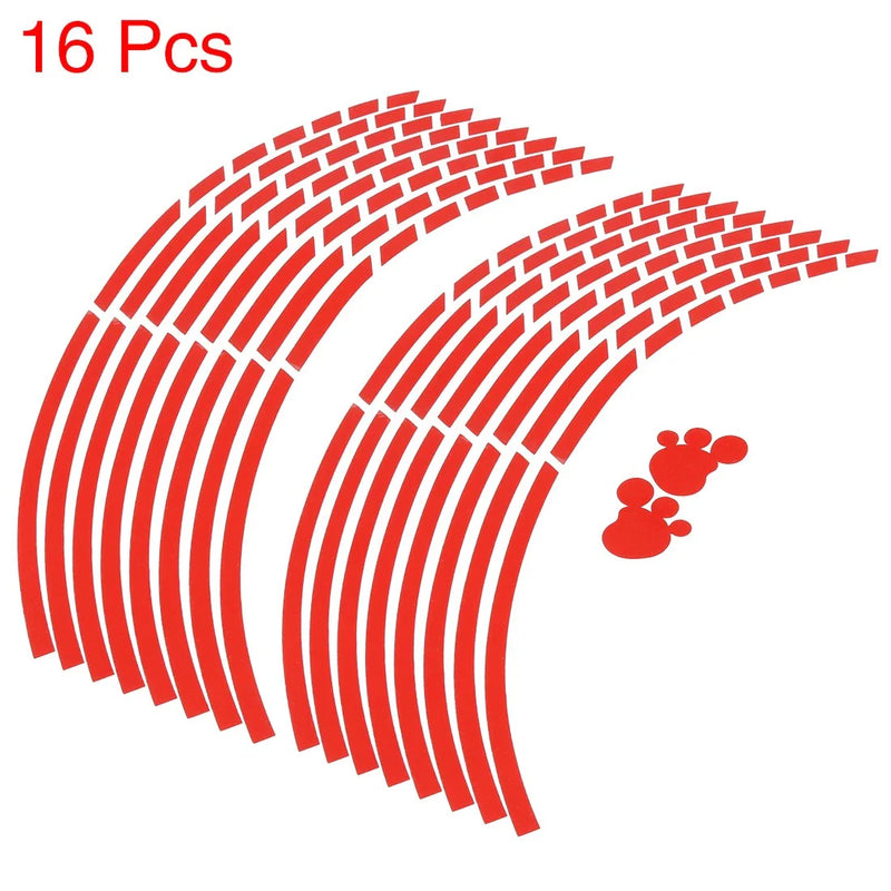 Car & Motorcycle 16pcs Rim Sticker Tape Strip Accessory Red