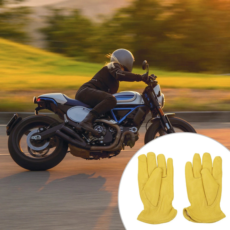 Motorcycle 1 x Pair Full-Finger Motorcycle Gloves L Yellow Deerskin
