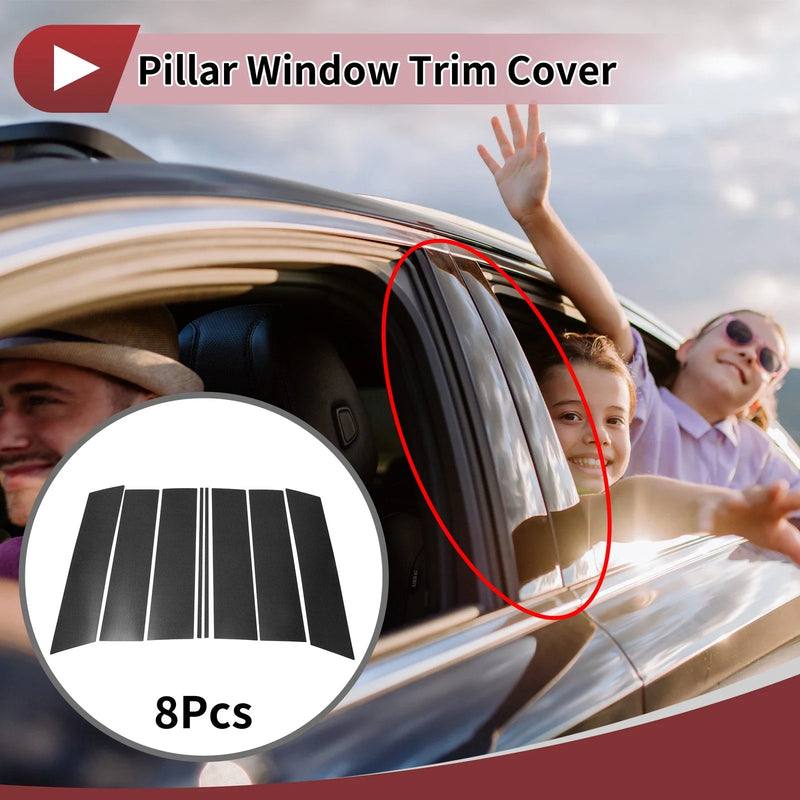 Ford Expedition (2018-2023) Black Carbon Fiber 8 Pcs Door Pillar Window Trim