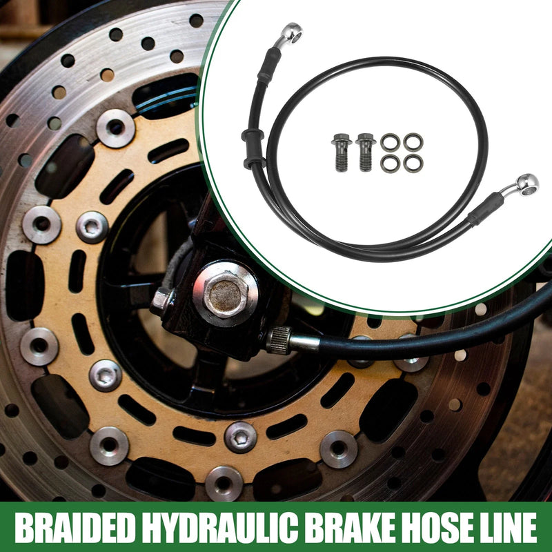 Motorcycle Black Silver Tone 80cm Braided Hydraulic Brake Line