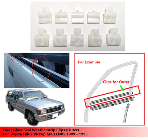 Toyota Hilux MK3 LN85 10 x Door Glass Seal Weatherstrip Clips (89-95)
