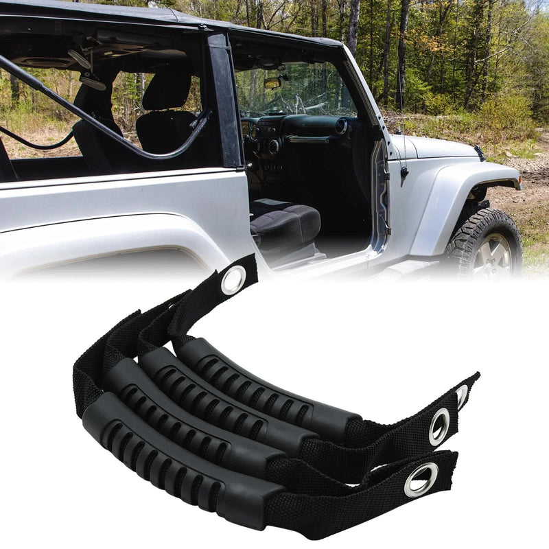 Jeep Wrangler 4 x Black Rear Seat Grab Handle Grips (2007-2023)
