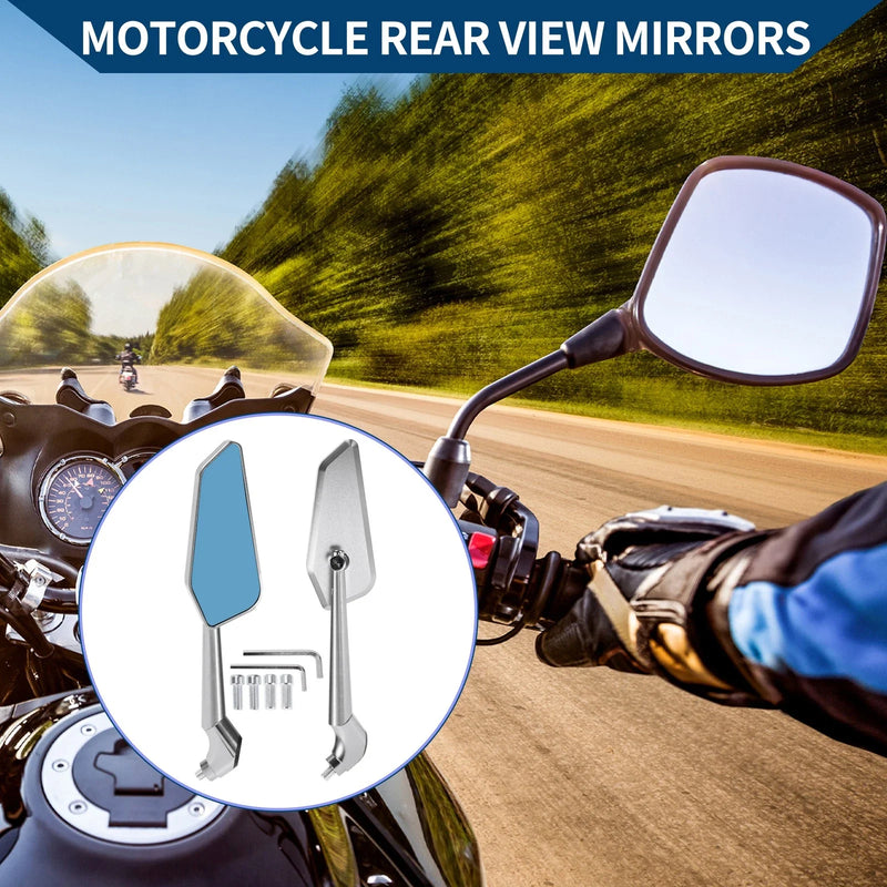 Motorcycle M8/M10 Rear View Mirrors, Silver Tone, 1 Set