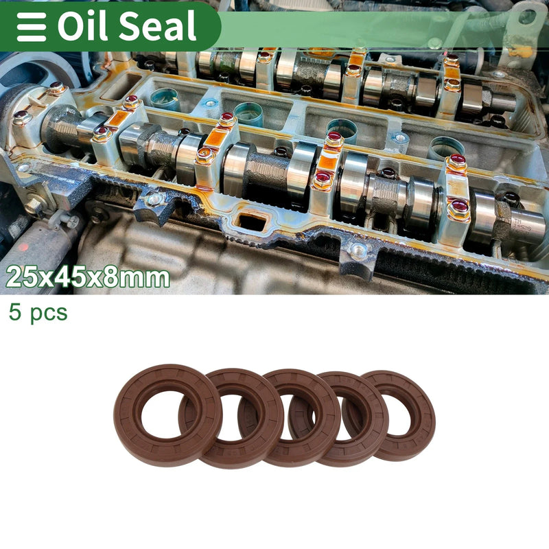 Oil Seal FKM Rubber 25x45x8mm High Pressure Brown 5 Pcs