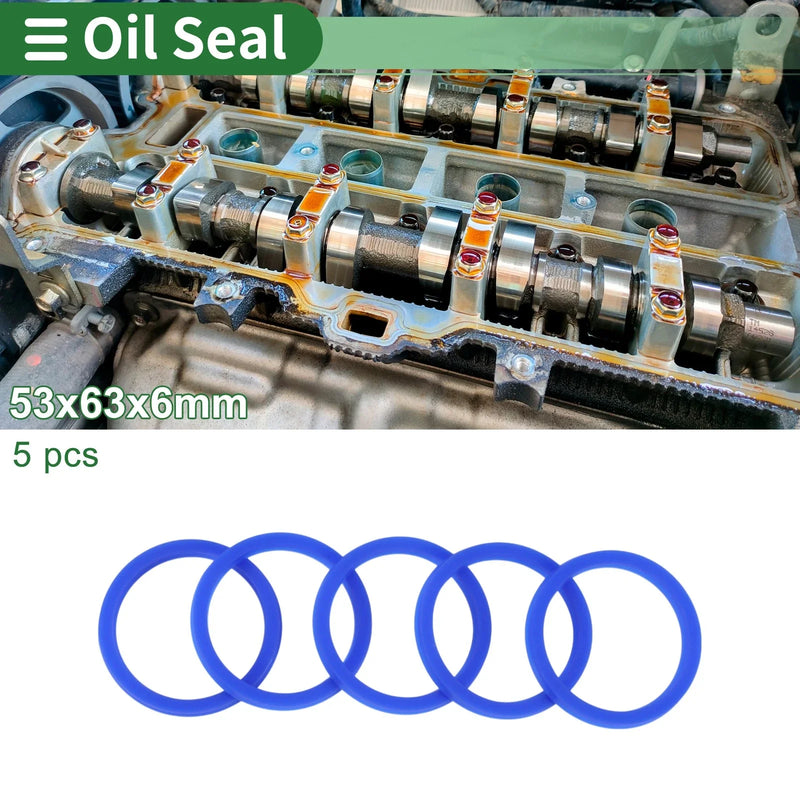 Automotive Oil Seal 53x63x6mm Rotary Shaft Seal TPU Blue 5 Pcs
