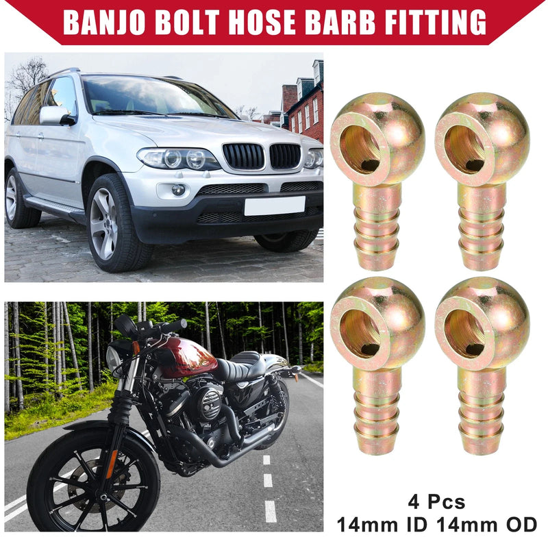 Car Motorcycle Metal 4 x Banjo Bolt Hose Barb Fitting 14mm ID 14mm OD