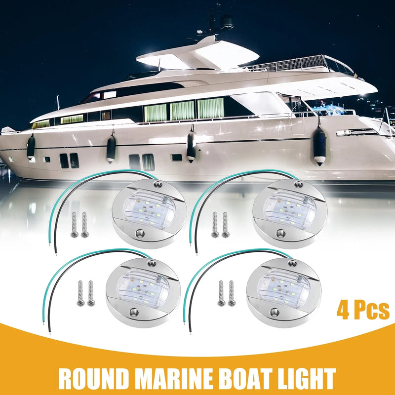 Boat Green 4 Pcs Universal Interior Round Marine Boat Light with 6 LEDs