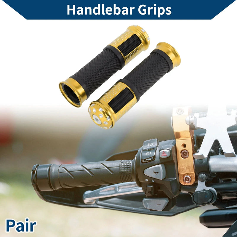 23 x 25 mm Motorcycle Hand Grips Cover Aluminum Alloy Rubber Gold Tone 1 Pair
