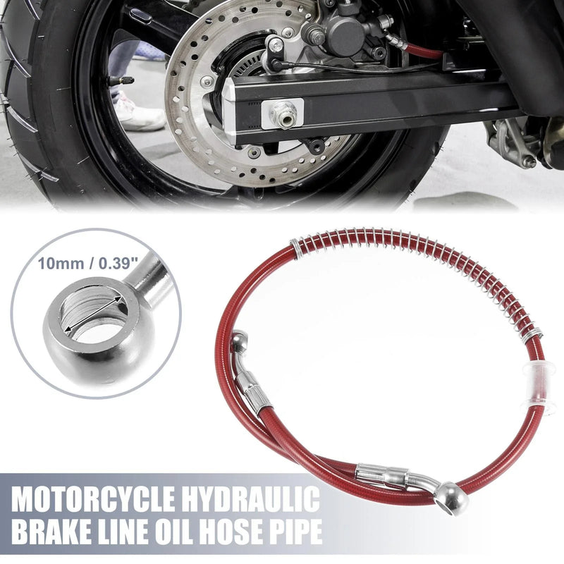 Motorcycle Brake Line 23.62" 10mm Stainless Steel Red Oil Hose Pipe