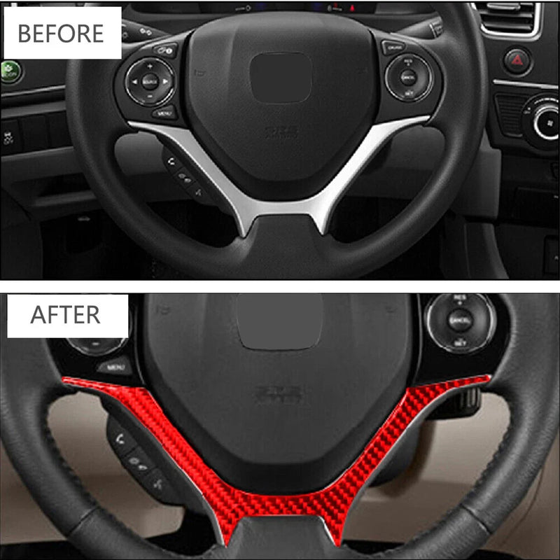 Honda Civic Coupe Red Carbon Fiber Steering Wheel Trim Cover (2013-2015)