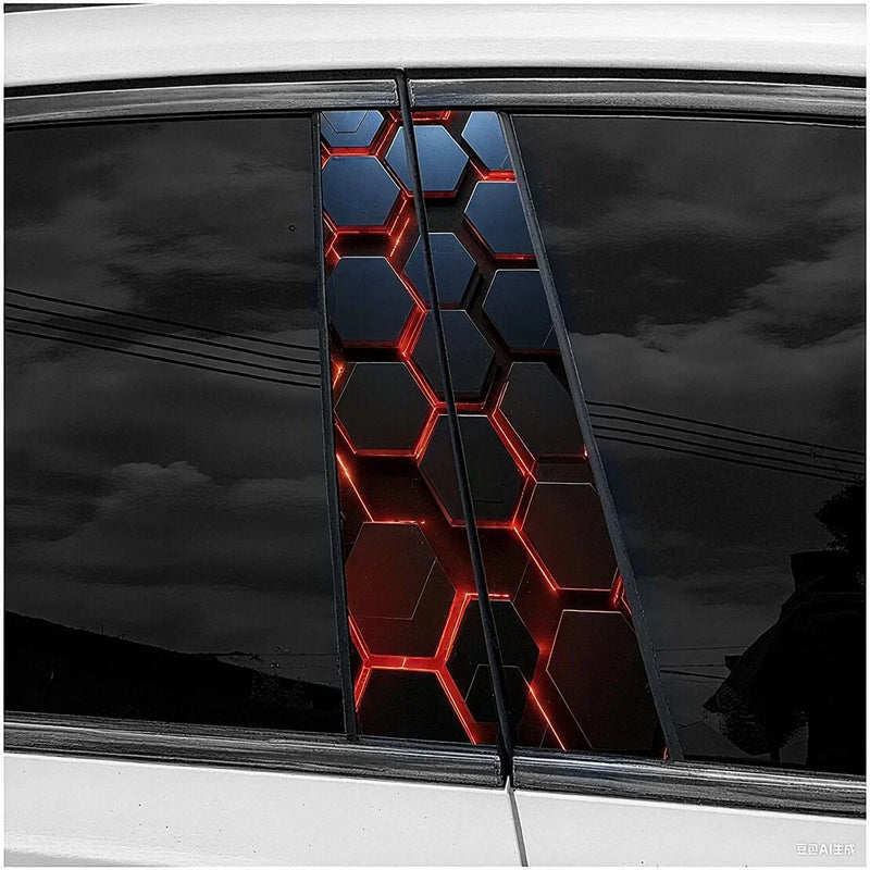 Car Honeycomb Print Door Window Center B-Pillar Covers
