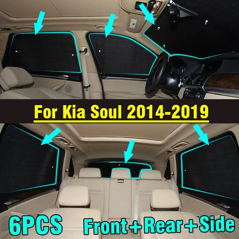 Kia Soul 6x Front Side Rear Window Windshield Privacy Sunshade (2014–2019)