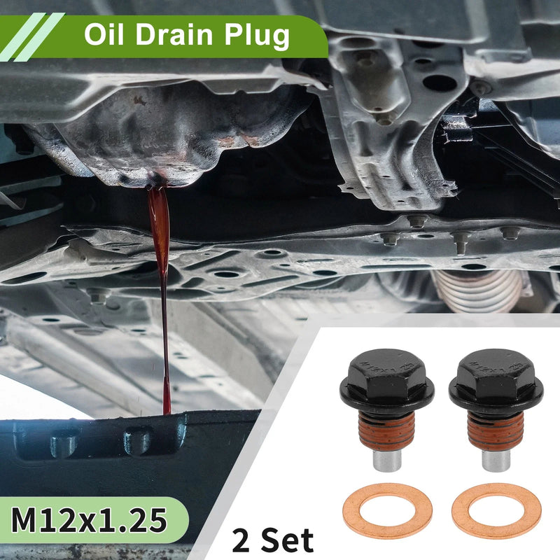 Car & Motorcycle Black Red 2 x M12x1.25 Copper Oil Drain Plug with Gasket