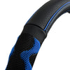 All Cars 38CM Blue Black Leather Steering Wheel Cover