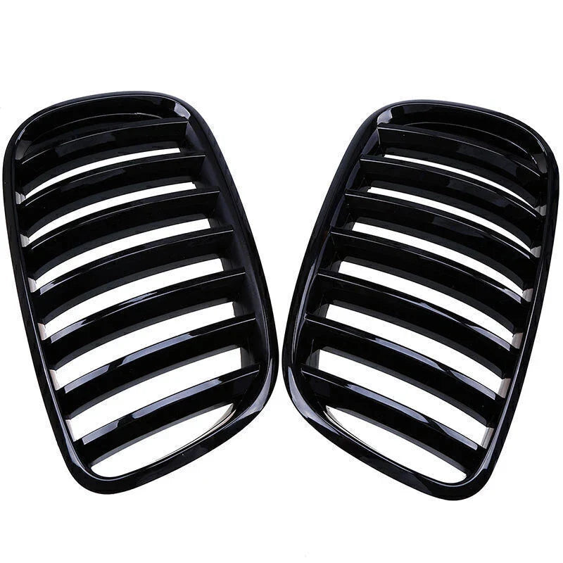 BMW X5 X6 E70 E71 2 x Front Hood Kidney Grills Glossy Black (2007-2013)
