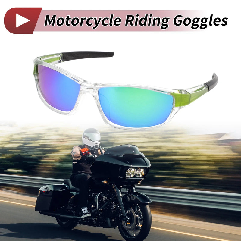Motorcycle Riding Goggles Green Lens Transparent Frame Tri-acetel Cellulose