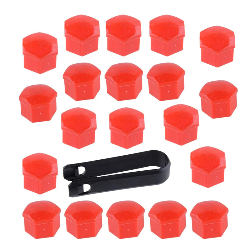17mm Red Car Wheel Hub Screw Nut Lug Dust Cover Caps (2) with Tool