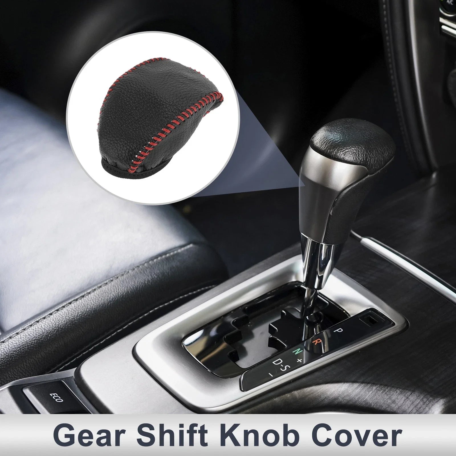 Car Gear Shift Knob Cover for Toyota RAV4 2019-2024, Pebbled Black Red