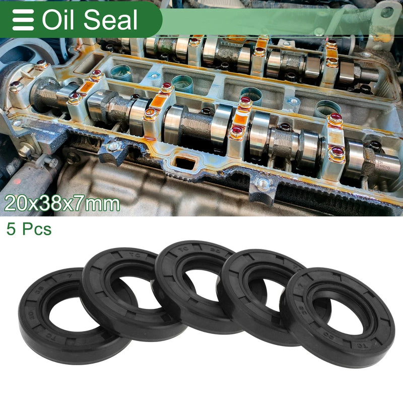 Make Model Oil Seal 5 Pcs 20x38x7mm Black NBR Rubber Seal Ring Rotary Shaft