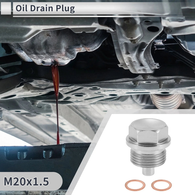 Car / Motorcycle Silver Tone 1 x Set M20x1.5 Engine Oil Drain Plug W/Gasket