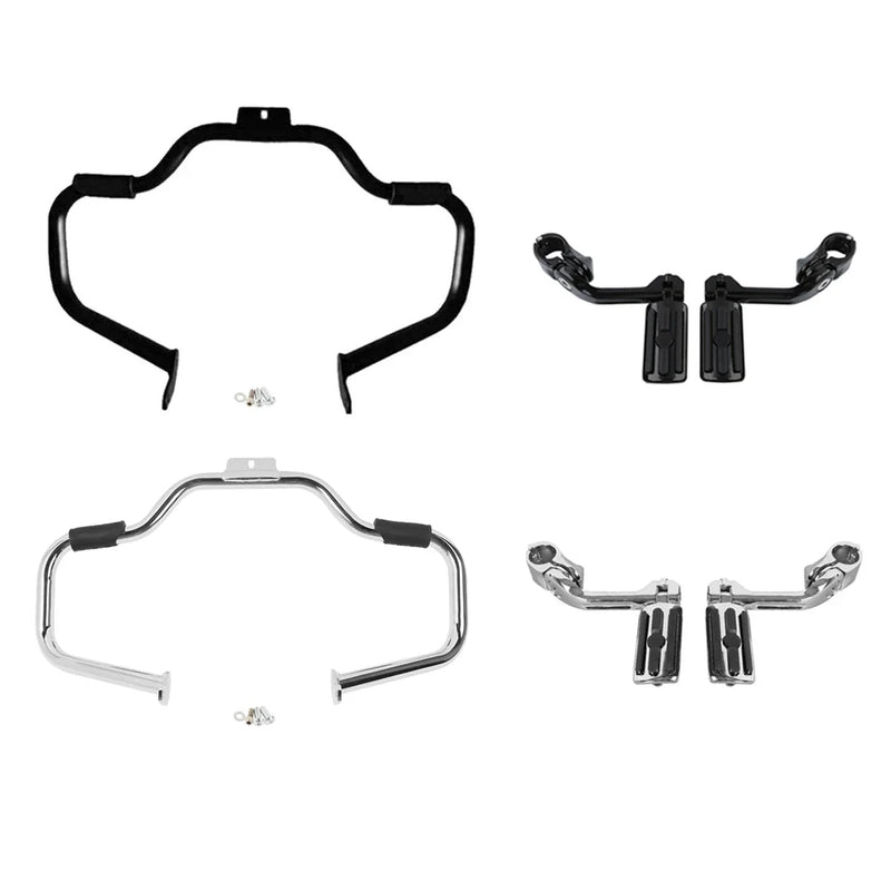 Harley Softail Mustache Engine Guard Crash Bar Footpegs Clamps (2000-2017)
