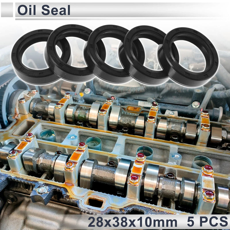 Car Oil Seal 28x38x10mm Shaft Seal TC Ring Nitrile Rubber Black 5Pcs