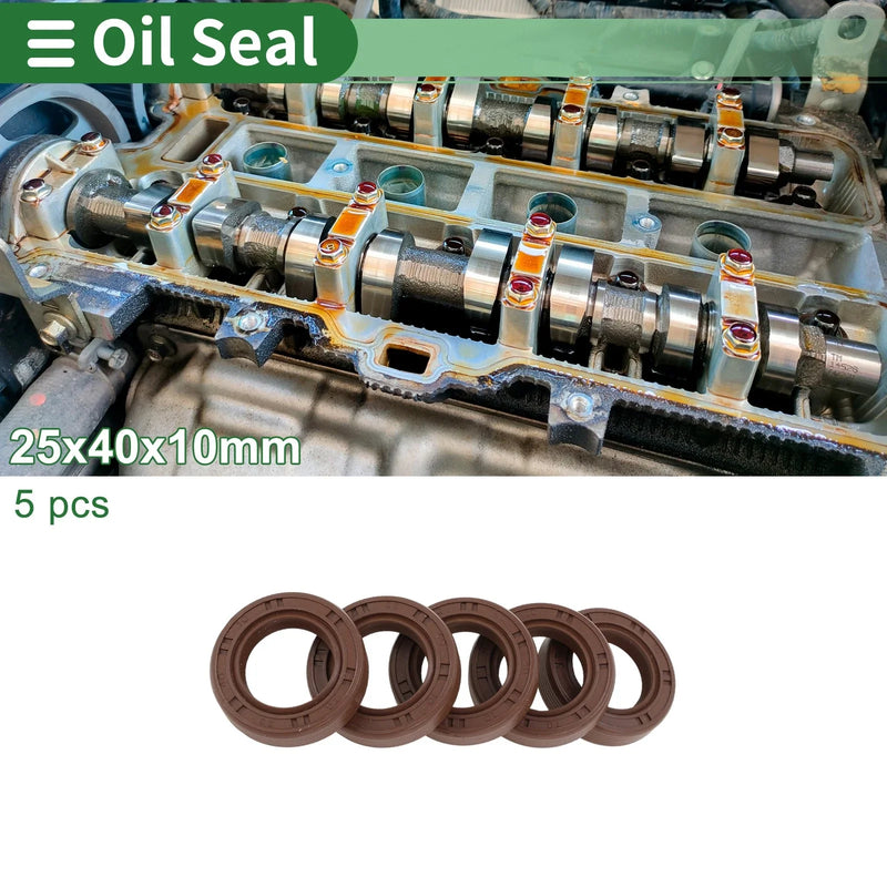 Oil Seal 25x40x10mm Brown FKM Rubber 5 Pcs