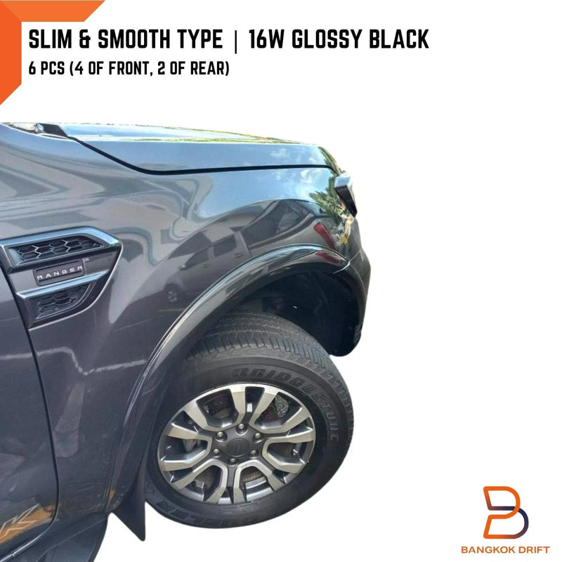 Ford Ranger T6 16W Glossy Black Slim Fender Flares (2015-2018)